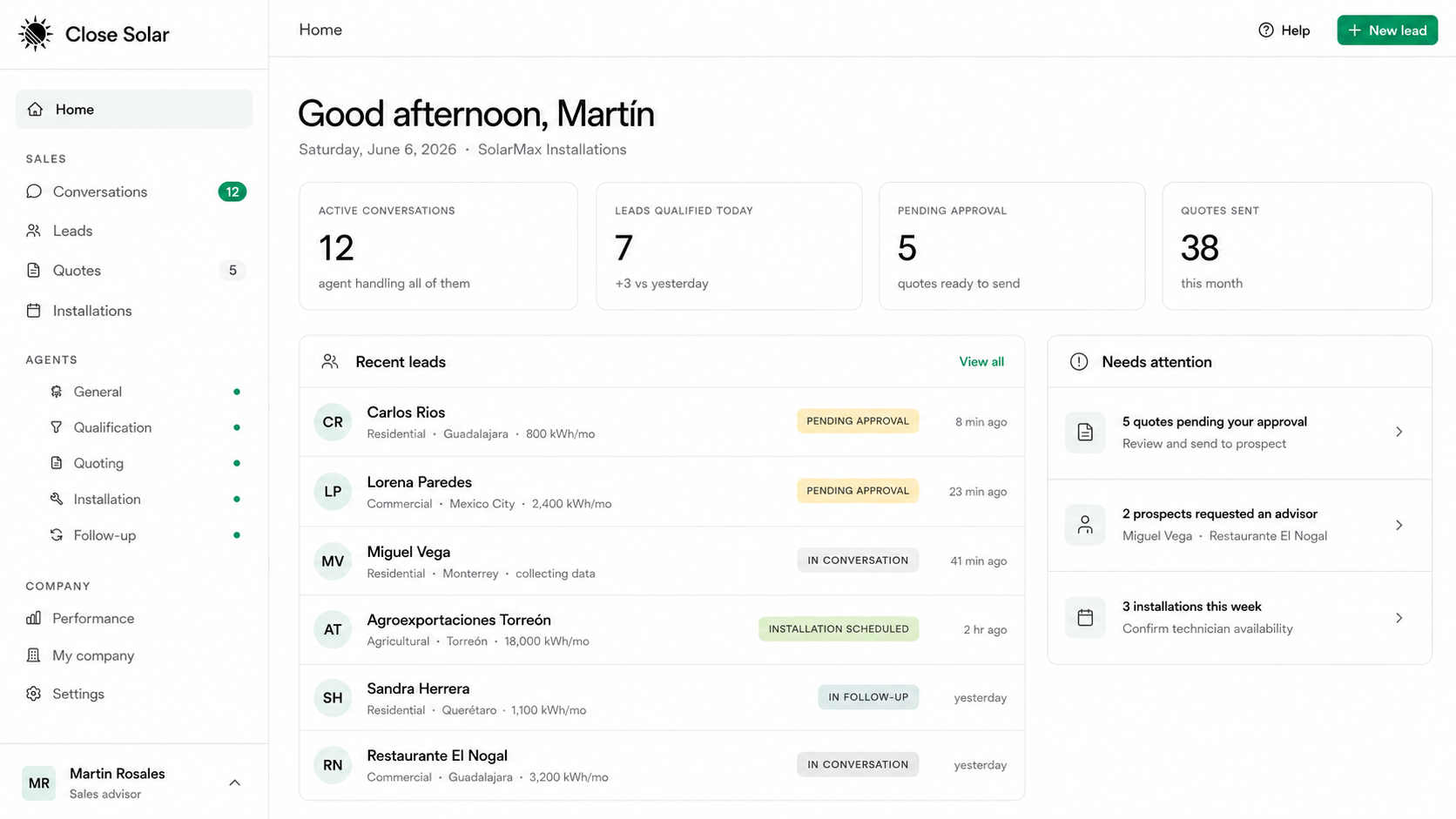 Close Energy dashboard